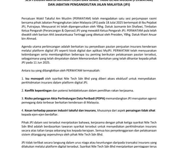 KENYATAAN RASMI PERWATAM TERHADAP PERTEMUAN DENGAN JPJ 2025-1