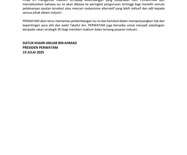 KENYATAAN RASMI PERWATAM TERHADAP PERTEMUAN DENGAN JPJ 2025-2